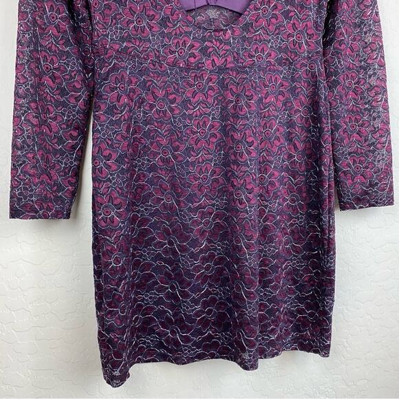 Express Floral Metallic Lace Long Sleeve Dress Purple Womens Sz M Party Preppy - Picture 8 of 12